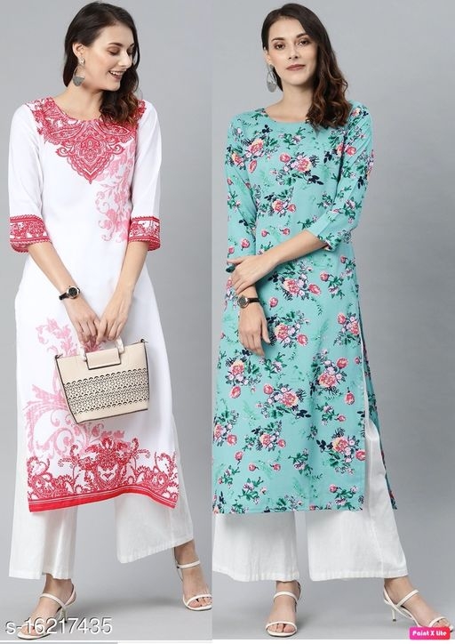 Anni Designer Crep Fabric Floral Print Combo of 2 Kurti (Geet Combo_4)