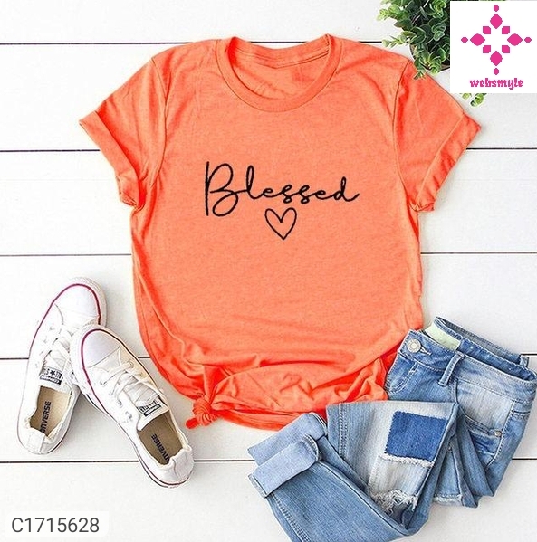 Women's Cotton Printed Orange T-Shirt