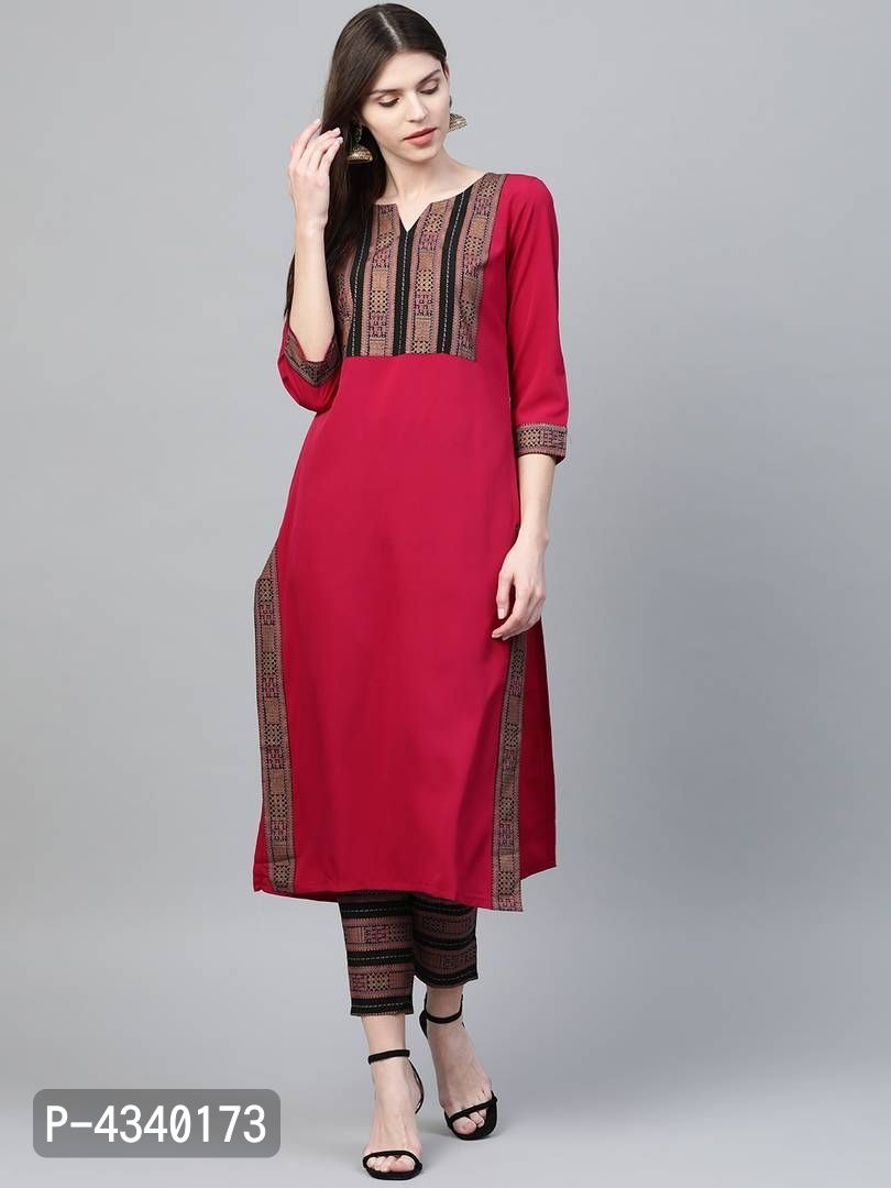Elite Pink Printed Crepe Straight Women Kurta