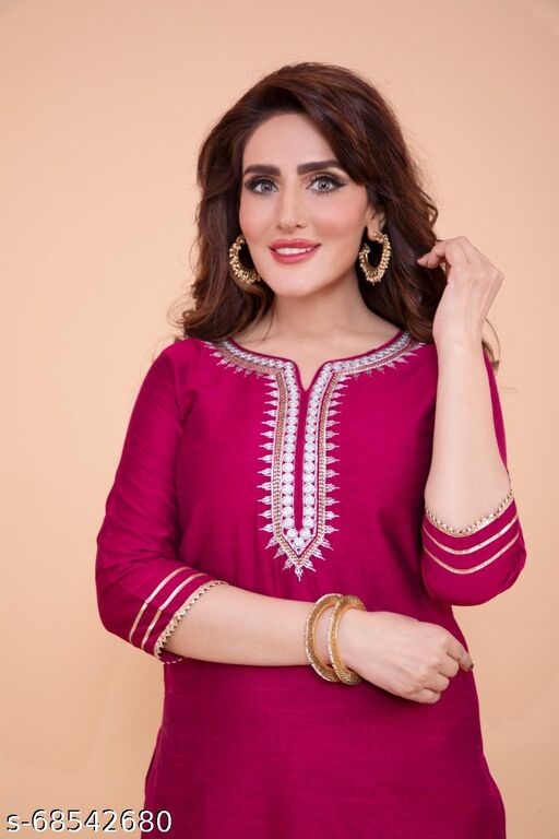 SILK BLEND EMBROIDERED KURTI FOR WOMEN