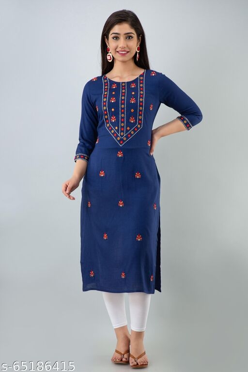 Woman Embroidery Solid Straight Kurta