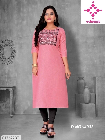 Premium Embroidered Cotton Calf Length Kurti