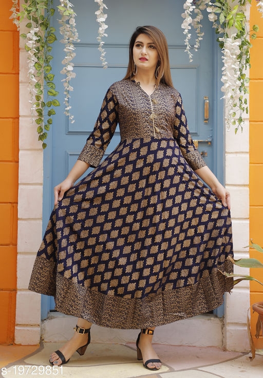Women Printed Rayon Flared Kurta