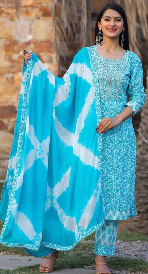 Cotton Aqua Blue 1001 Dupatta Set