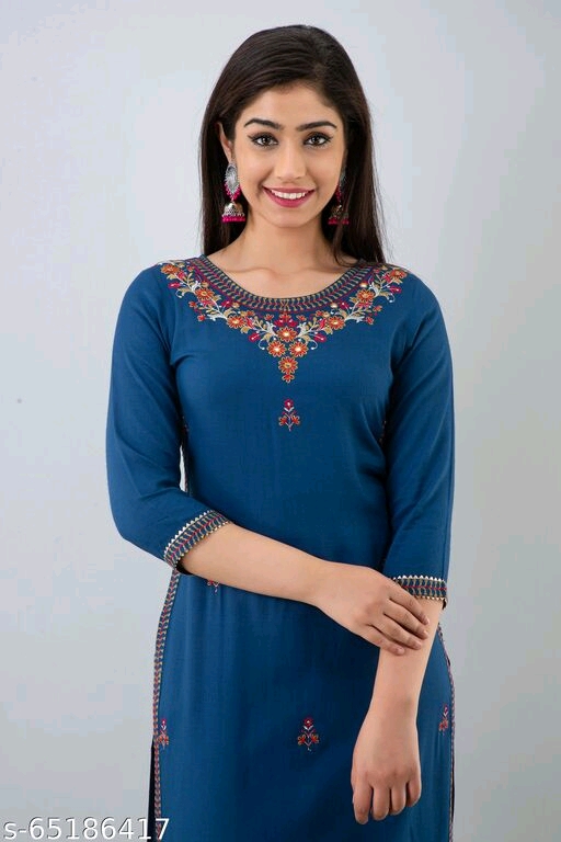 Woman Embroidery Solid Straight Kurta