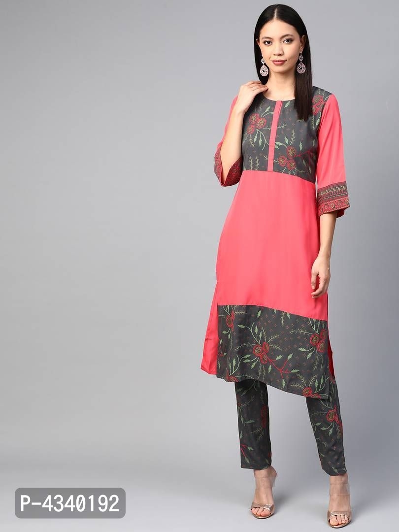  Elite Pink Printed Crepe Straight Women Kurta
