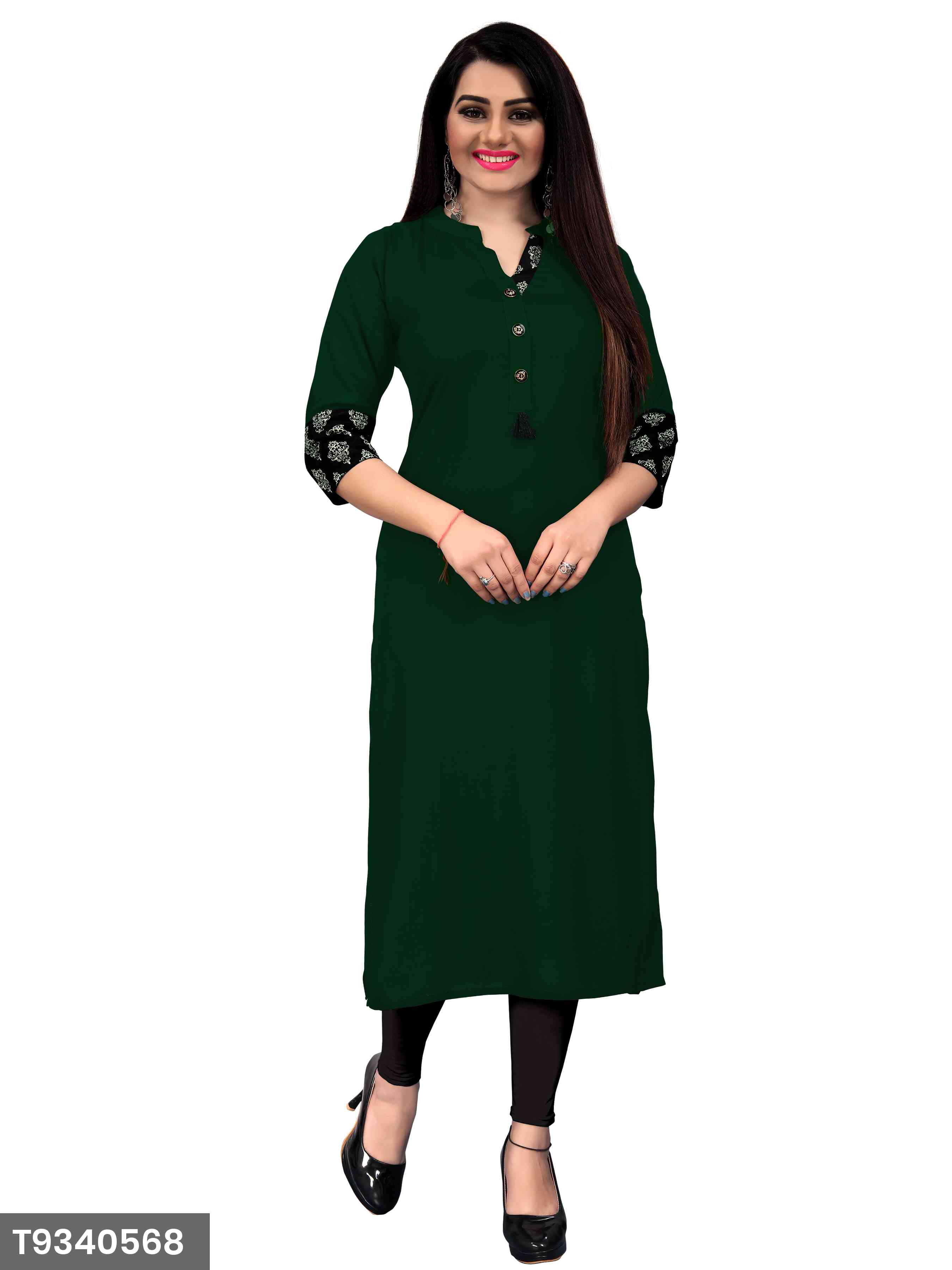 New Plain Dark Green Color Rayon Kurti For Women's