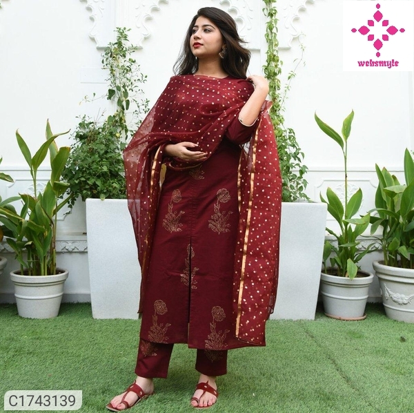 Delicate solid and Printed  Kurti Pant set