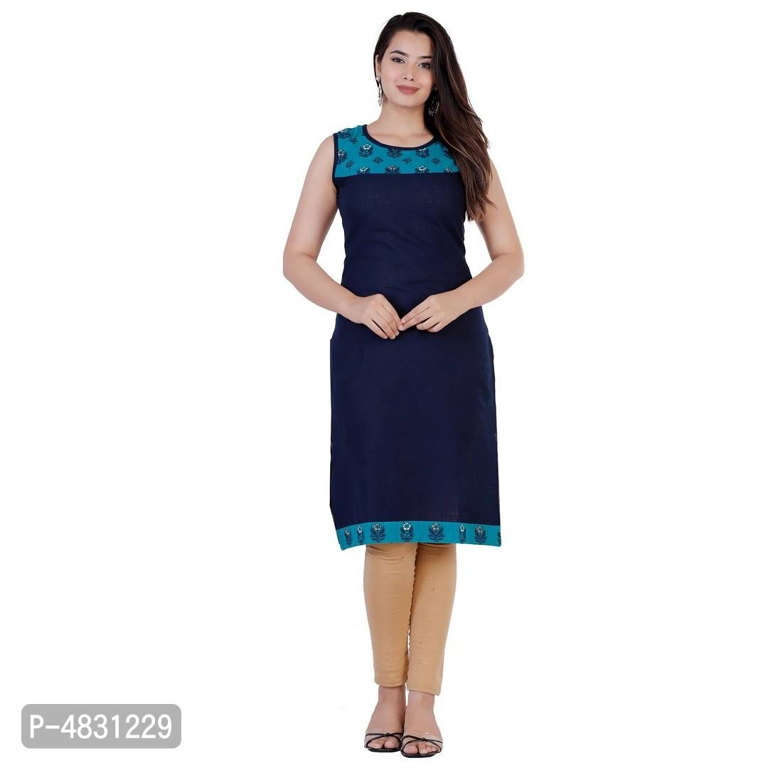 Navy Blue Green Sleeveless Kurti