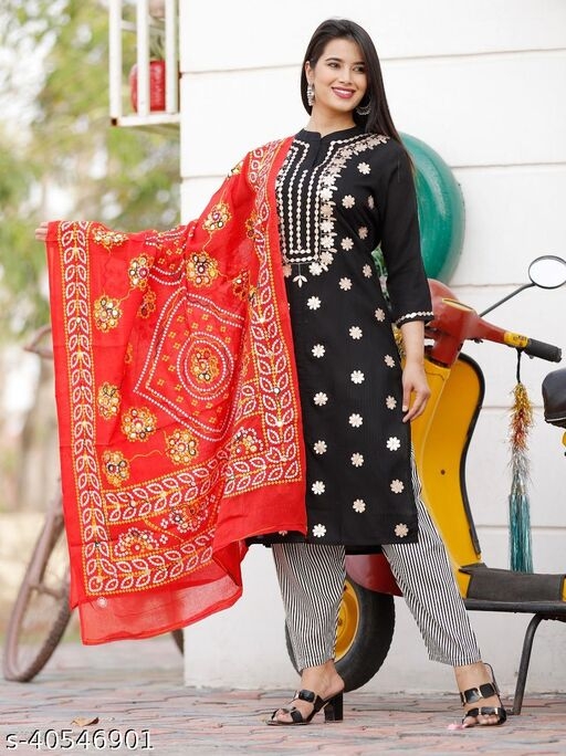 Latest & Fashionable Embroidery & Gota-Work Kurta with Printed Dupatta and Pant Dupatta set