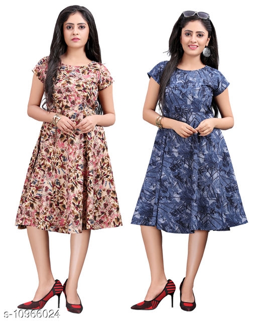 Women's  Party Wear Printed Crepe Fit & Flare Dress