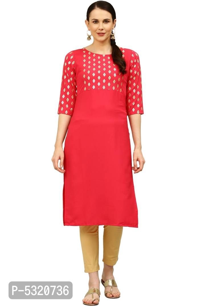Stylish Peach Crepe Printed Straight Kurta For Women