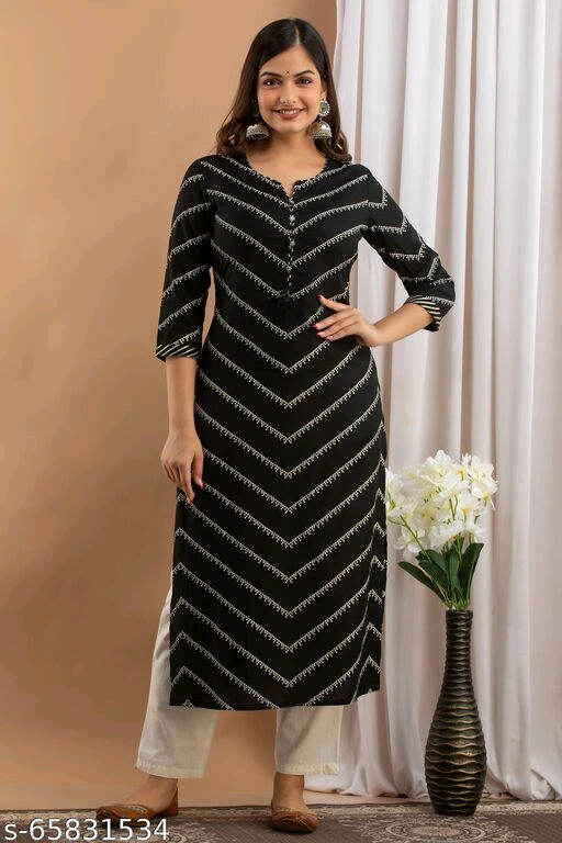 Raaba Black Rayon Fabric Button Lehriya Printed Women Straight Kurti