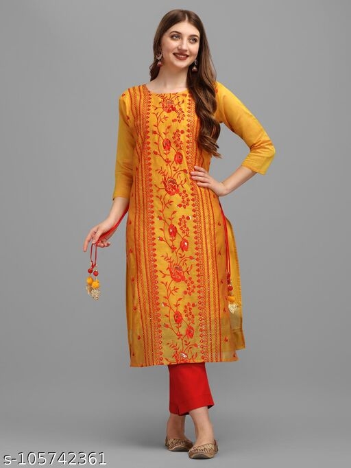 Chanderi Silk  Kurti (Orange)