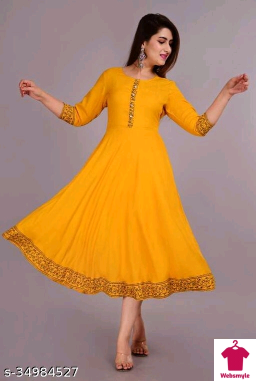 Women Solid Rayon Flared Kurta  (Yellow)