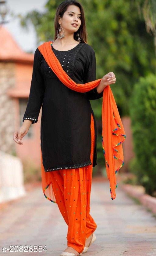 Embroidery and mirror work Black stylish kurti with Patiala Salwar and Dupatta
