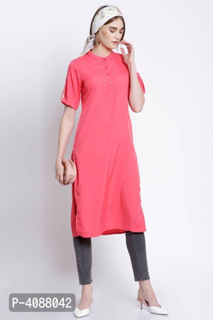 Elegant Pink Solid Polyester Straight Kurta