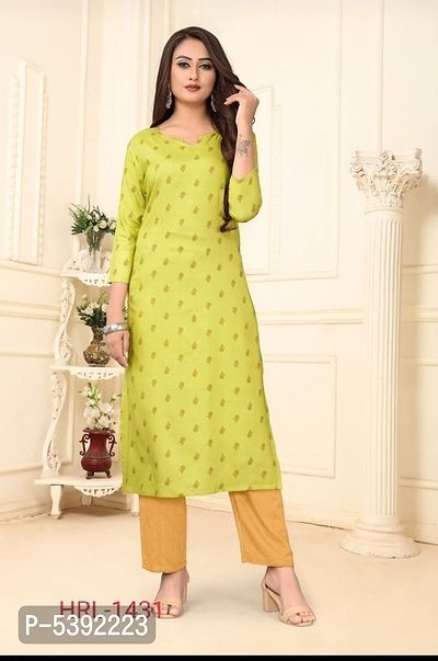 Womern's Printed Straight Green Rayon Kurtas