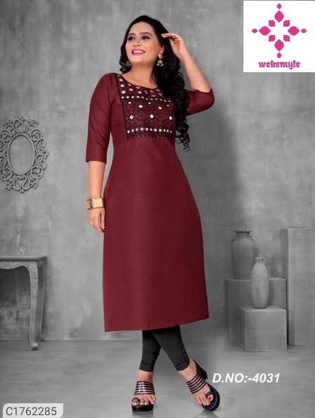 Premium Embroidered Cotton Calf Length Kurti