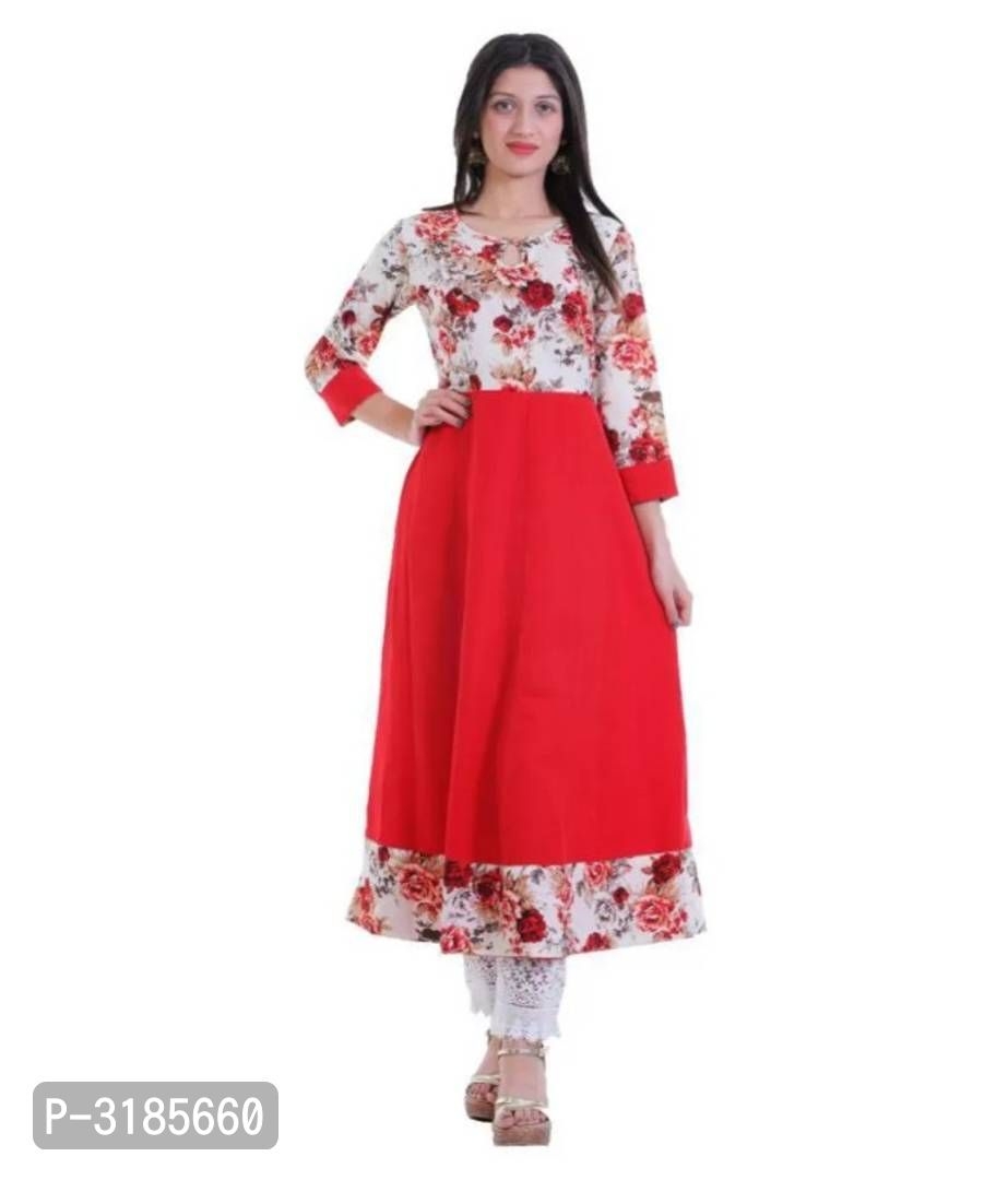 Stylish Red Printed American Crepe Anarkali Kurta