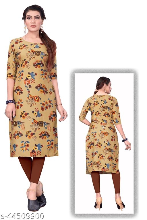 Women's Ethnic Wear Dark Beige Color Straight Kurti