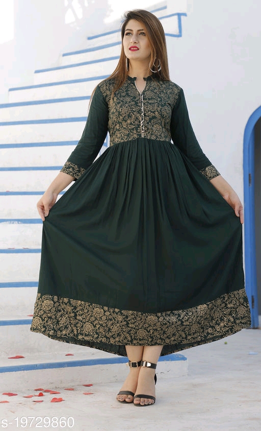 Women Printed Rayon Flared Kurta