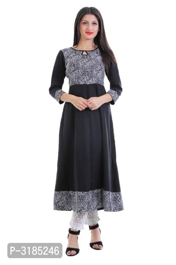 Stunning Black Printed American crepe Anarkali Women's Kurti