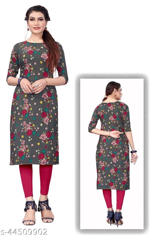 Women's Ethnic Wear Dark Grey Color Straight Kurti