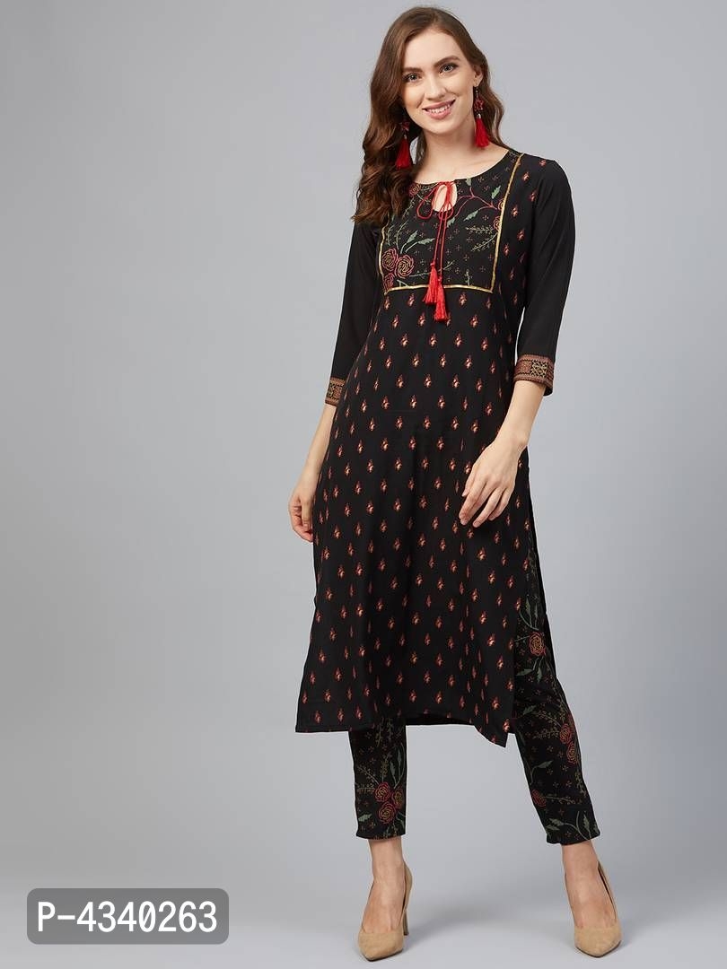 Elite Black Printed Crepe Straight Women Kurta