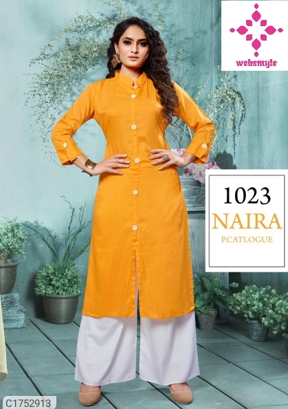 Attractive Solid With Buttons Rayon Kurti Palazzo Set