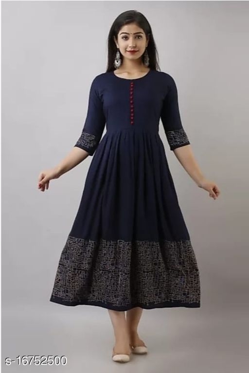 Women's Printed Rayon Long Anarkali Kurti