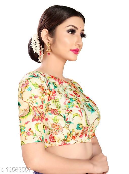 Women's Multi Digital Printed Saree Blouse with Boat Neck with (Complimentary Face Mask)