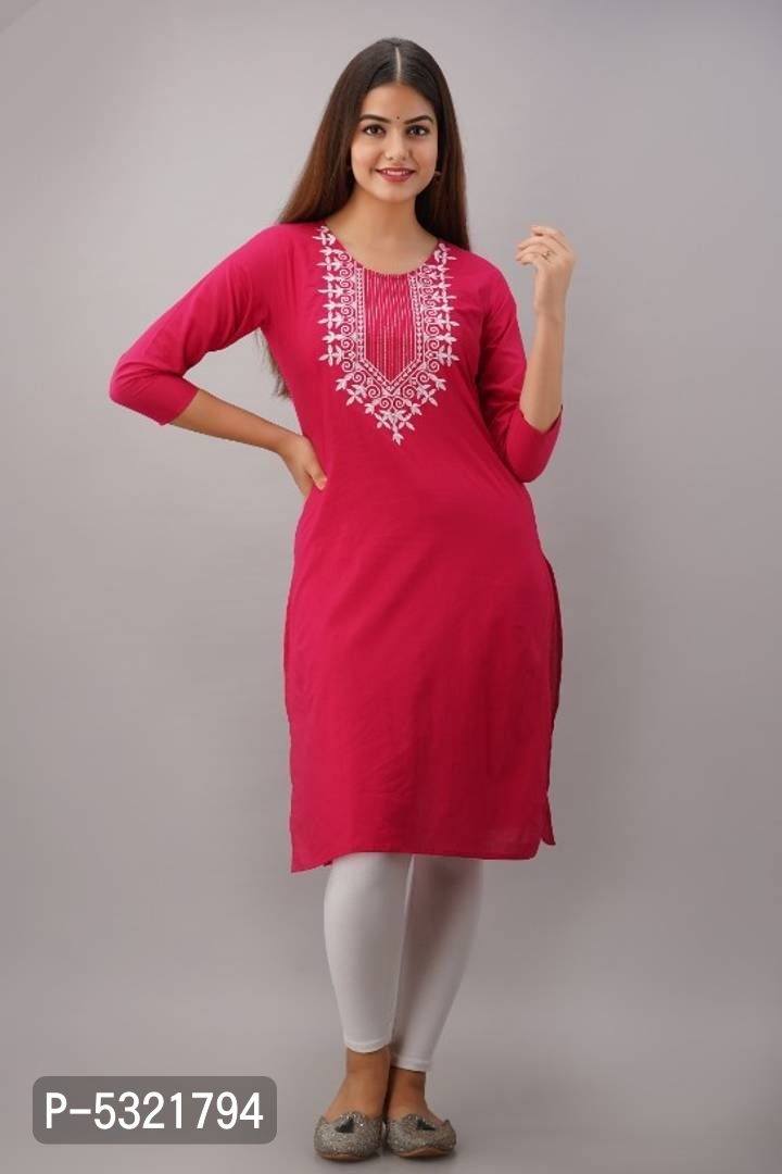 Women's Printed Straight Pink Cotton Kurti