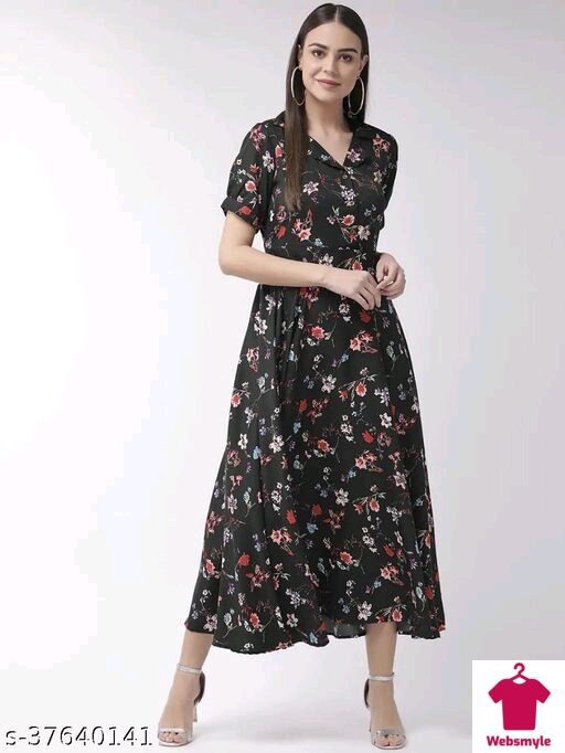 Women Black & Red Floral Print Maxi Dress