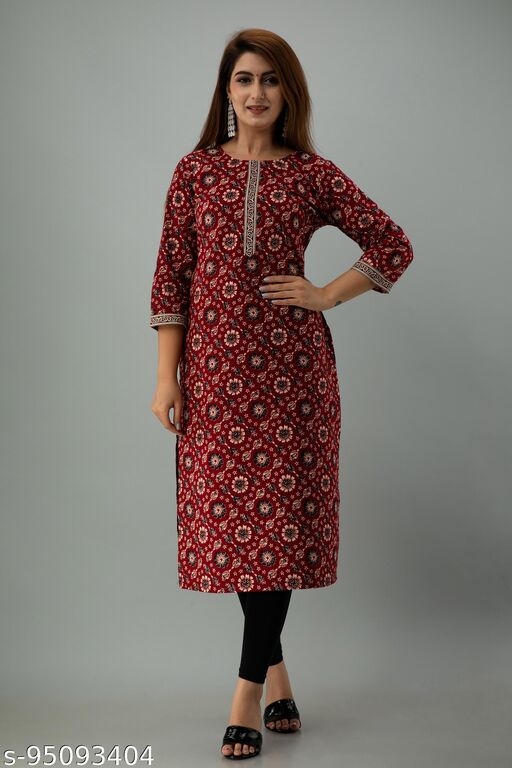 Kashvi Creation Women's Cotton Floral print Straight Kurta (Maroon)