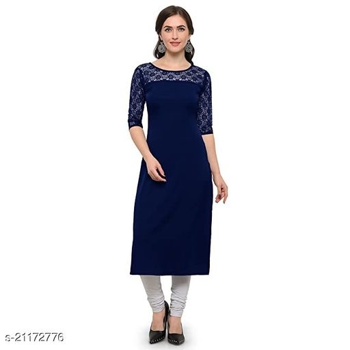 Women Blue Poly Crepe Straight Kurta