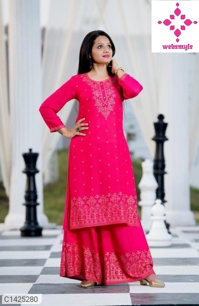 Stunning Floral Printed Rayon Kurti Palazzo Set