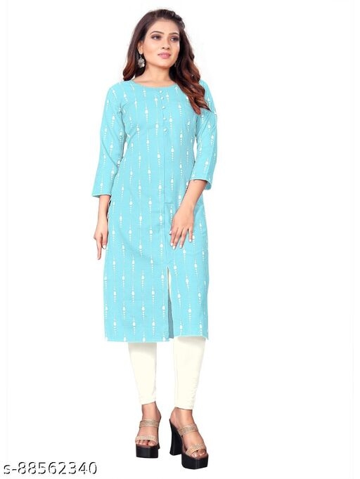 YOZOMKY Rayon Latest Kurti for Regular Wear Girls Rayon Three-Fourth Sleeve Printed A-Line Kurti for Women