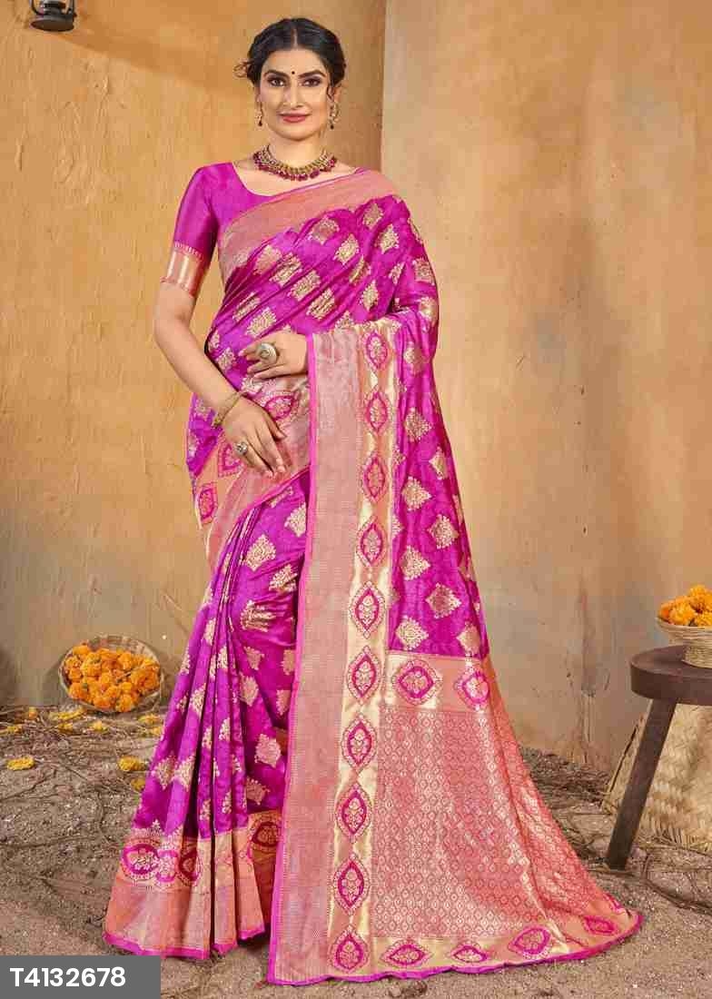 Rani Pink Party Wear Designer Woven Saree Sarees