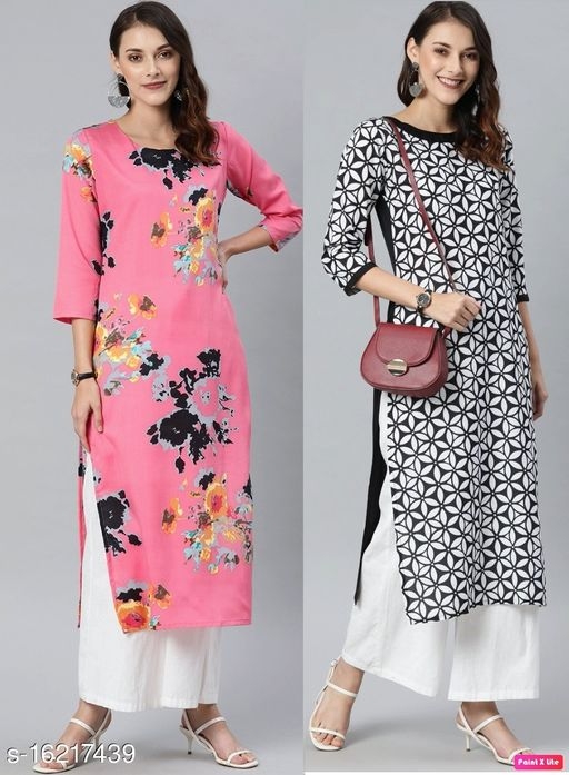 Anni Designer Crep Fabric Floral Print Combo of 2 Kurti (Geet Combo_2)