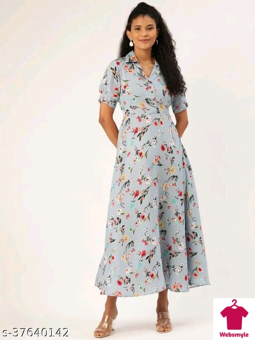 Women Grey & Red Floral Printed Tie-Up Maxi Dress