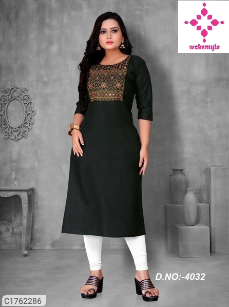 Premium Embroidered Cotton Calf Length Kurti