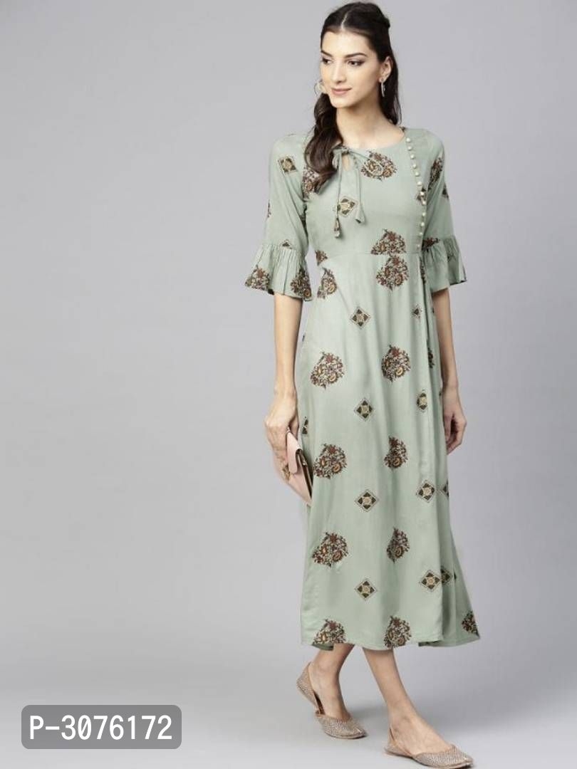 Women's Rayon Mint Green Printed Kurti