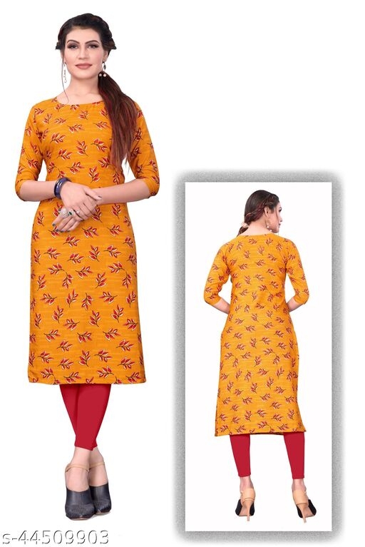 Women's Ethnic Wear Orange Color Straight Kurti