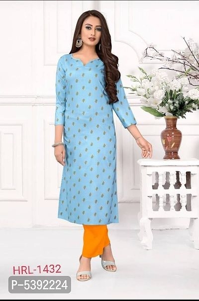 Womern's Printed Straight Blue Rayon Kurtas