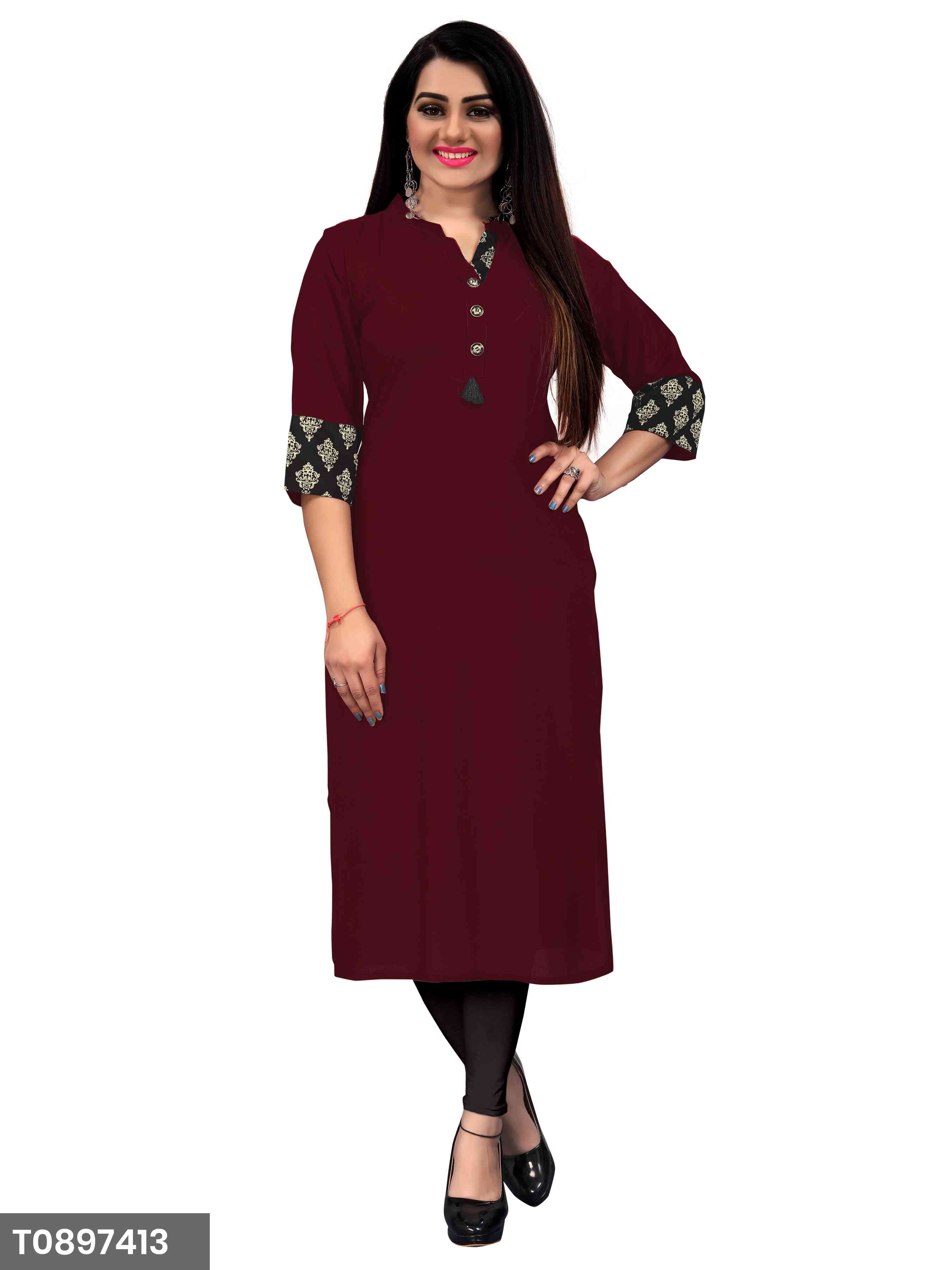 New Plain Maroon Color Rayon Kurti For Women's