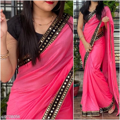 Attractive vichitra silk saree with heavy sequance lace border