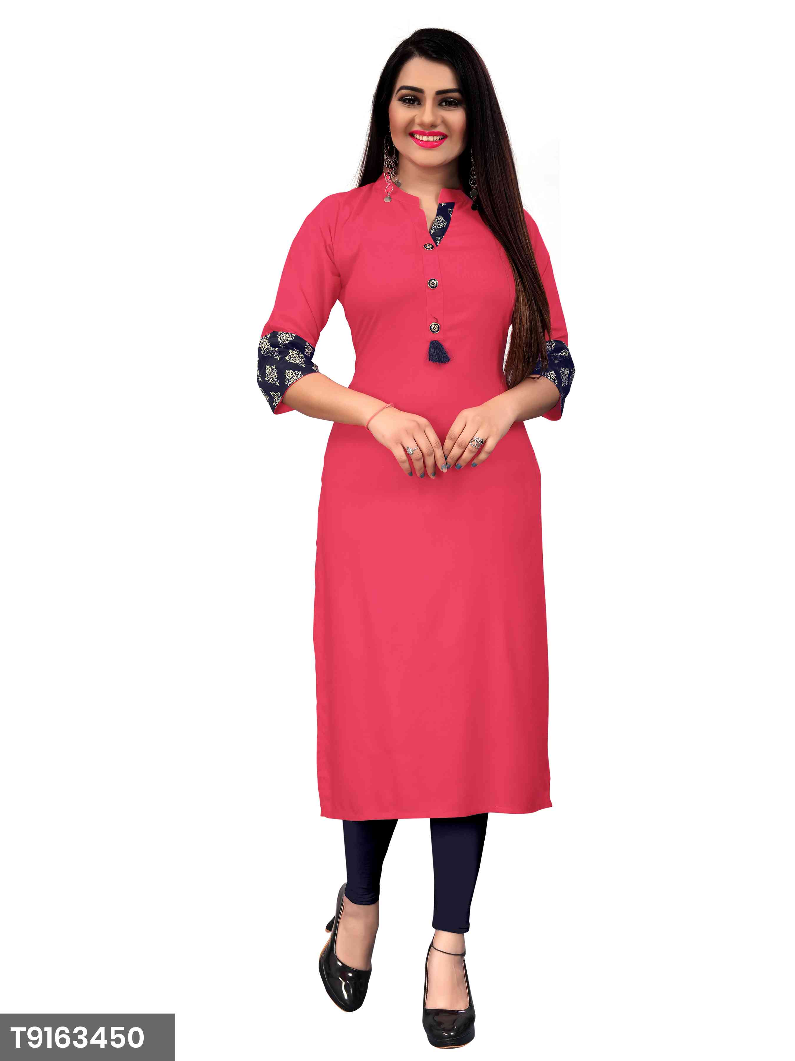 New Plain Pink Color Rayon Kurti For Women's