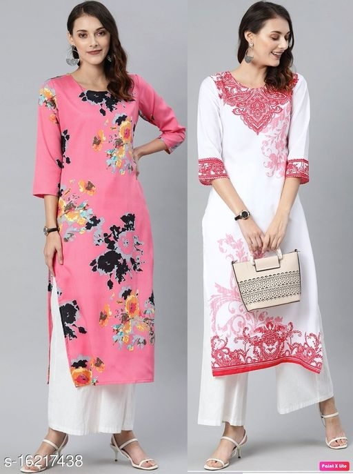 Anni Designer Crep Fabric Floral Print Combo of 2 Kurti (Geet Combo_1)