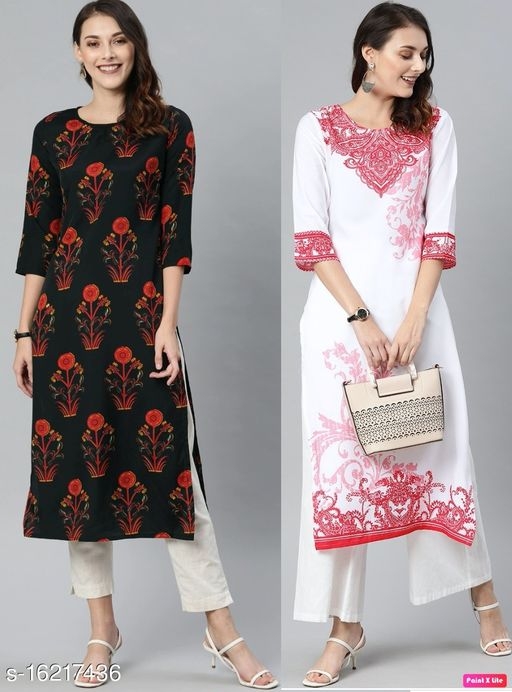 Anni Designer Crep Fabric Floral Print Combo of 2 Kurti (Geet Combo_3)